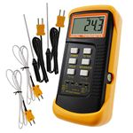 Digital 2 Channels K-Type Thermometer w/ 4 Thermocouples (Wired & Stainless Steel), -50~1300‚C (-58~2372‚F) Handheld Desktop High Temperature Kelvin Scale Dual Measurement Meter Sensor