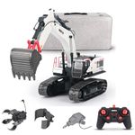 TOUCAN RC HOBBY 1/14 HUINA RC Metal Excavator Digger Model Toys 1594 Radio Light Battery 22CH Sound, White