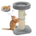 PAWZ Road Cat Scratching Post, Tall Cat Scratcher for Indoor Cats with Super Thick Scratching Post [Dia=14cm], Removable Fluffy Cat Bed, Cat Scratch Post with Spring Ball, Grey