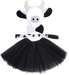 Dxhycc 5 Pieces Milk Cow Costume Set Cow Ears Headband Nose Tail Bowtie Tutu for Halloween Dress Up Animals Cosplay Set