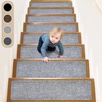 ToStair Non-Slip Stair Treads for Wooden Steps,8" X 30" (15-Pack), Pre-Applied Adhesive, Anti Slip Indoor Staircase Carpets Runners Rugs Safety for Elders, Kids and Dogs,Light Grey