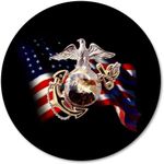 Wknoon Cool US Marine Corps Design Round Mouse Pad, USA Flag American Patriotic Eagle Mouse Pads Cute Black Circular Mat