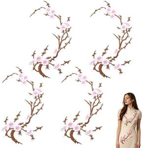 Cherry Blossom Iron On Patches, Embroidered Applique for Clothing Bag DIY