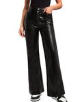 OZICERD Faux Leather Leggings Pants for Women High Waist Black Pleather Trousers Flare Casual Pants with Pockets Wide Leg S