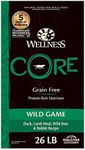 Wellness CORE Grain-Free High-Protein Dry Dog Food, Natural Ingredients, Made in USA with Real Meat, All Breeds, for Adult Dogs (Wild Game Duck, Lamb Meal, Boar & Rabbit, 26-Pound Bag)