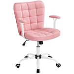 Yaheetech Mid-Back Faux Leather Office Chair with Detachable Padded Armrests Wide Seat Cushion Desk Computer Chair Vanity Task Chair for Office,Study,Living Room Pink