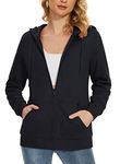 MAGCOMSEN Womens Full Zip Up Hoodie with Pockets Fleece Zipper Casual Sweatshirt Athletic Hoodies Black, M