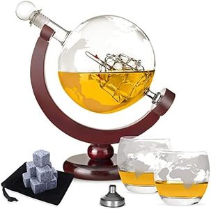 Homodoskey Whiskey Decanter Globe Set with 2 Etched Globe Whisky Glasses & Chilling Stones- for Liquor, Scotch, Bourbon, Vodka - 850ml