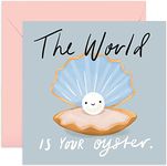 Old English Co. Cute Good Luck Card for Him Her - 'The World Is Your Oyster' Motivational Greeting Card for Friends and Family - New Job, University, School, Leaving | Blank Inside with Envelope