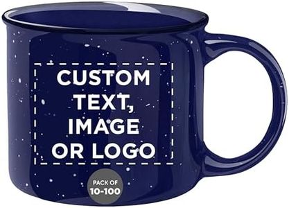 DISCOUNT PROMOS Custom Ceramic Campfire Coffee Mugs 13 oz. Set of 100, Personalized Bulk Pack - Perfect for Tea, Espresso, Cappuccino, Hot Cocoa - Blue