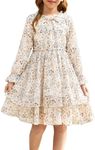 GRACE KARIN Tween Girls Dresses Size 12-14 Beige Fall Long Sleeve Party Formal Holiday Cute Girls Dress