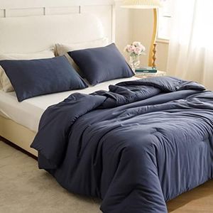 ROSGONIA Comforter Full Size for Boys Teen Girls Navy Blue, 3pcs (1 Blue Comforter & 2 Pillowcases), Lightweight Dorm Bedding Soft All Season Bed Set