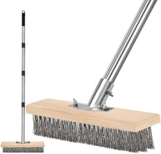GHWMYD Heavy Duty Wire Brush, Multifunction Outdoor Push Broom for Garden Cleaning, Wide Metal Scrub Broom with Detachable 64.9in Handle for Deck Pavers Patios Walkways Concrete Floor