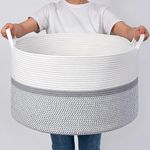 XXXL Extra Large Laundry Basket Cotton Rope Woven Basket Throw Blanket Storage Basket Living Room with Handle for Clothes Towels Toys Living Room Bedroom Decorative Hamper, 55x35cm, Grey