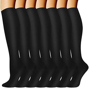 Compression Socks（7 Pair) for Women & Men Circulation 20-30mmhg Knee High Sock is Best Support for Athletic Running,Cycling (S/M, 02 Black)