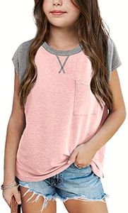 Imily Bela Girls T Shirts Kids Tops Casual Short Sleeve Raglan Summer Clothes with Pocket Light Pink
