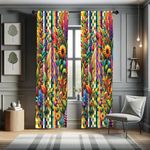 Ambesonne Colorful Curtains, Abstract Garden of Flowers and Leaves on Geometric Squared Background, Window Treatments 2 Panel Set for Living Room Bedroom, Pair of - 28" x 84", Yellow and Multicolor