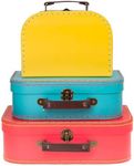 Jewelkeeper Paperboard Suitcases, Set of 3 - Nesting Storage Gift Boxes for Birthday Wedding Easter Nursery Office Decoration Displays Toys Photos - Red Turquoise Yellow