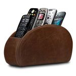 Londo Remote Controller Holder Organizer Store DVD Blu-ray TV Roku or Apple TV Remotes - Italian Genuine Leather with Suede Lining Living or Bedroom Storage – Rustic Brown (OTTOREMOTE)