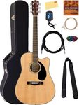 Fender CD-60SCE Solid Top Dreadnought Acoustic-Electric Guitar - Natural Bundle with Hard Case, Instrument Cable, Tuner, Strap, Strings, Picks, Austin Bazaar Instructional DVD, and Polishing Cloth
