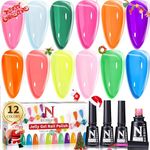 Noirwhite Jelly Gel Nail Polish, 12 Pcs Glossy Trendy Colors Transparent Nail Polish Set Including Nude Pink Purple Green Blue Yellow Colors Jelly Nail Polish Kit UV LED Soak Off Gel Polish Home DIY Nail Art Salon Manicure Multifunctional Gel Polish Best Gift For Girls Women