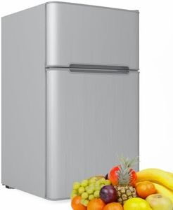 YOPOWER 102L Bar Fridge, Compact Refrigerator with Freezer, Adjustable Temperature Portable Mini Fridge Home Bedroom Car Boat Camp Office Countertop, Fast Frozen Quiet Operation Silver