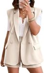 KIRUNDO Two Piece Outfits for Women Dressy Sleeveless Blazer and Shorts Sets with Pockets Fashion Summer Clothes(Beige, XX-Large)