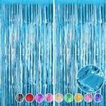 2Pcs Light Blue Foil Fringe Curtain - HADEEONG 3.28ft x 6.56ft Metallic Tinsel Backdrop Party Streamers Door Curtains Photo Backdrop for Wedding Birthday Bridal Shower Baby Shower Party Decorations