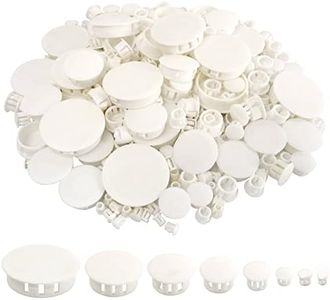 320Pcs 8 Sizes White Plugs Hole Plastic Hole Plugs Hole Round Plugs, Plastic Hole Cover Snap in Locking Hole Plugs for Kitchen Cabinet Furniture (3/16“, 1/4“,5/16“, 3/8“,1/2“, 5/8“, 1“, 11/2“)