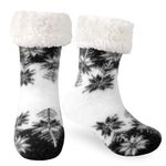 SIMIYA Slipper Socks Womens Christmas Fluffy Socks Xmas Thermal Socks Bed Socks Novelty Warm Funny Socks Cozy Fleece-lined Winter Non Slip Santa Socks with Gel Grips （Wool Xmas Black）