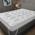 Extra Deep 10cm Mattress Topper Double Bed – Luxury Quilted Hotel Quality Mattress Pad, Ultra Soft Fluffy, Breathable Box Stitched Strong Corner Elastic Straps Machine Washable (Double)