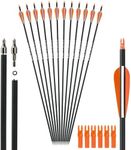 Musen 28"/30" Carbon Archery Arrows, Shaft Spine 500 with Removable Tips, GPI 13.0 Hunting and Target Practice Arrows for Both Compound Bow and Recurve Bow, 12 Pcs