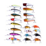 Aorace 20pcs Fishing Lures Kit Mixed Including Minnow Popper Crank Baits with Hooks for Saltwater Freshwater Trout Bass Salmon Fishing