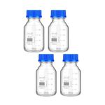 SPYLX Borosilicate Glass reagent bottle 25ml with leak proof Blue Screw Cap pack of 4 for glassware wide mouth chemical bottles for lab, laboratory, kitchen and professional use