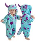 Baby Animal Romper Toddler Boys & Girls Onesies Outfit with Zipper Hooded Flannel One-Piece Pajamas Jumpsuits Blue 6-12 Months