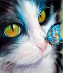 YEESAM ART Paint by Numbers for Adults Beginners Cute Kitten Cat & Butterfly 16x20 inch Linen Canvas Acrylic DIY Number Painting Kits Wall Art Decor Gifts