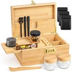 Betoores Large Bamboo Stash Box Set with Combination Lock, Decorative Wooden Storage Box with Removable Rolling Tray, Grinder, 2 Glass Stash Jars, Brush, 2 Conical Tubes and All Accessories