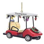 Personalized Holiday Golf Cart Christmas Ornament - Lights and Wreath Holiday Decoration with Custom Name
