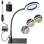 Magnifying Glass with Light and Stand, 3X Magnifier with Light and Heavy Base, 3 Colors Modes, Dimmable, Memory Function, Flexible Gooseneck Magnifying Lamp for Reading, Close Work, Crafts, Hobbies