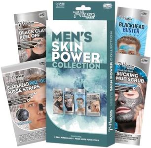 7th Heaven Men's Skin Power Face Mask Set (3 Deep Cleansing Masks & Nose Pore Strips). Clay, Mud & Peel Off Face Masks and Blackhead Remover Strips - Genuine 7th Heaven Face Masks Skincare Set for Men