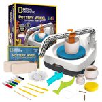 NATIONAL GEOGRAPHIC Kid’s Pottery Wheel – Complete Pottery Kit for Beginners, Electric Motor, 2 lb Air Dry Clay, Sculpting Clay Tools, Patented Integrated Arm, Apron & More, Great Craft Kit for Kids