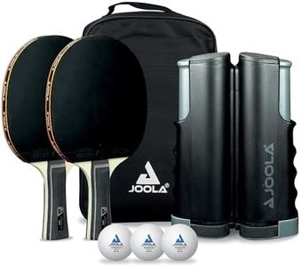 JOOLA Retractable Ping Pong Net for Any Table - Portable Table Tennis Net and Post Set Stretches 5.75' & Clamps Up to 2" Thick - Optional Racket and Ball Set, Games for Family