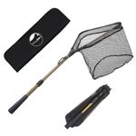 YVLEEN Folding Fishing Net - Foldable Fish Landing Net Robust Aluminum Telescopic Pole Handle and Safe Fish Catching or Releasing for Durable and Nylon Mesh 16inch Hoop Size