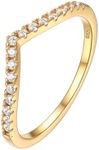 PROSILVER Womens Wishbone Ring Gold Plated Rings Stackable Wedding Bands for Women Size 7