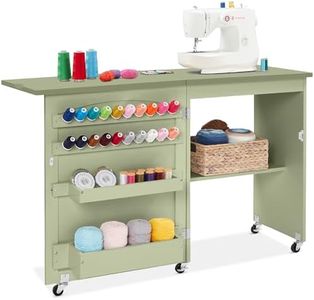 Best Choice Products Folding Sewing Table Multipurpose Craft Station & Side Desk with Compact Design, Wheels, Shelves, Storage Trays, Pegs, Magnetic Doors, Metal Doorknobs - Light Green