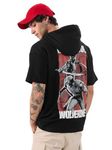 The Souled Store Official Marvel: Deadly Duo Men and Boys Short Sleeves Black Graphic Printed Cotton Oversized Fit Hooded T-Shirts