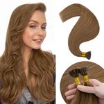 Elailite I Tip Hair Extensions Real Human Hair Straight Remy Hair Cold Fusion (Micro Rings Beads Not Inclued) - 100 Strands 50g (#6 Light Brown, 20 Inch)