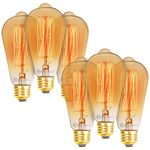 Incandescent Edison Light Bulbs - Dimmable Bulb, ST64 Vintage Warm Antique Style Filament Lamp - 60W Equivalent, 110V, 480 to 700 Lumens, E26 Base Fixture - Amber Glass, Pack of 6 - BASICS HARDWARE