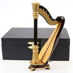 Seawoo Wooden Miniature Harp with Case Mini Musical Instrument Replica Miniature Dollhouse Model Home Decoration (5.51"x3.07"x1.69")