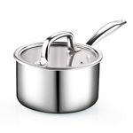 Cook N Home Stainless Steel Saucepan 3 Quart, Tri-Ply Full Clad Sauce Pan with Glass Lid, Silver